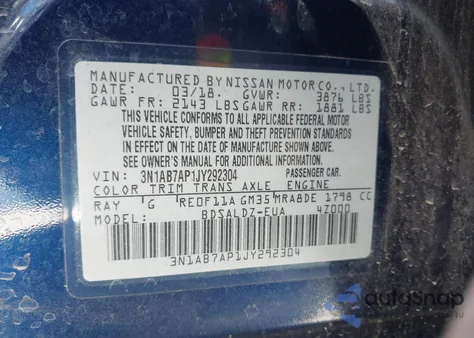 2018 Nissan Sentra Sv из США, поврежденный, VIN 3N1AB7AP1JY292304